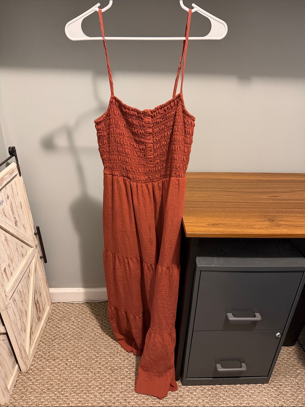 Universal Thread Rust-Orange Smocked Maxi Dress with Spaghetti Straps